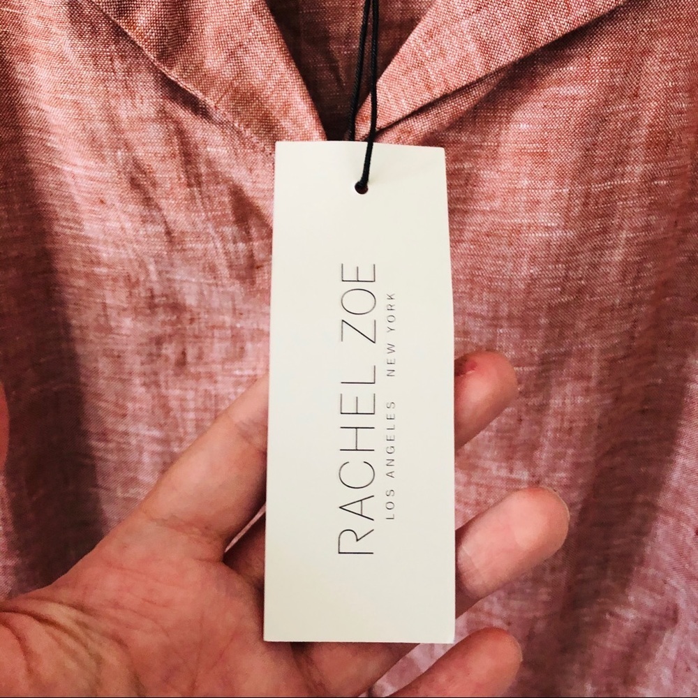 NWT RACHEL ZOE pink 100% linen button up half cropped blouse size large - Picture 6 of 9